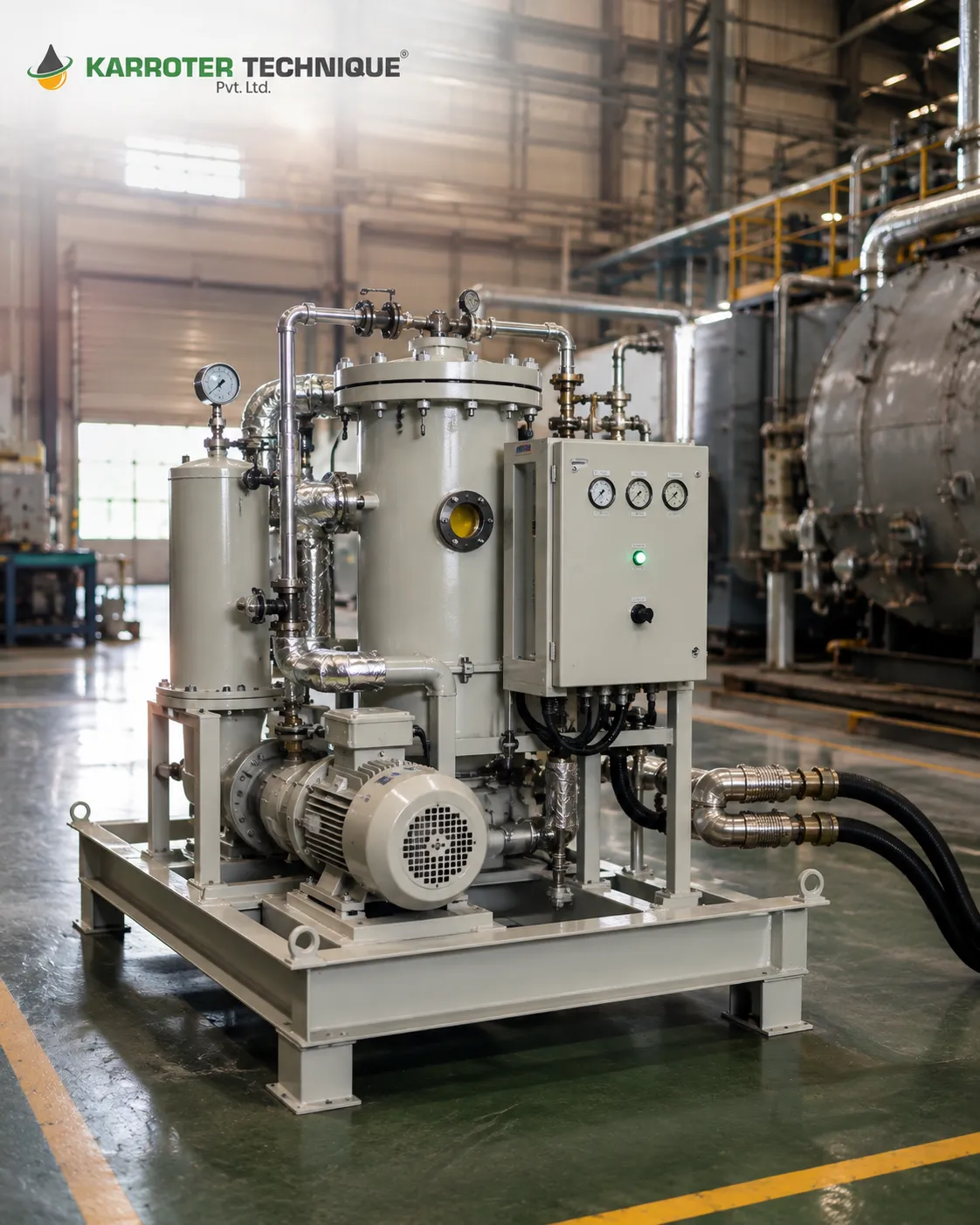 Industrial thermic fluid heater and insulated piping network in a textile processing plant.