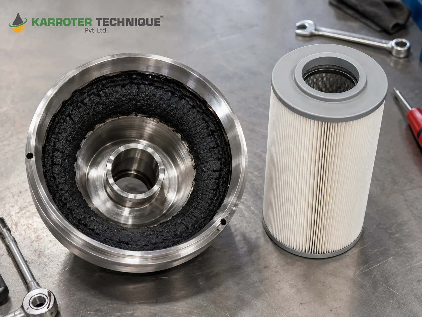 Different types of industrial oil filtration machines including centrifugal and cartridge systems side by side.