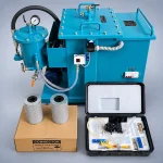 EOC-100 electrostatic oil cleaning machine with filter elements and accessory kit.