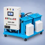 EOC-200 electrostatic oil cleaning machine with dual filter housings and filtration system.